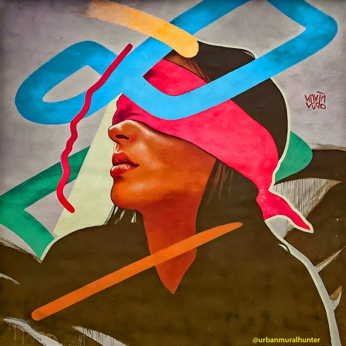 Mural of a blindfolded woman